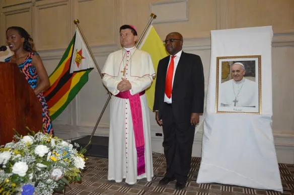 Archbishop Marek Zalewski with Ambassador Chitsaka Chipaziwa at a reception to mark the fifth anniversary of the Pontificate of His Hopliness Pope Francis.JPG