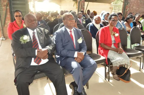 Catholic University of Zimbabwe Chairman of the Council, Mr. Chris Mbanga (left) seats next to the University Vice Chancellor, Professor Ranga Zinyemba and his wife Dr. Alice Zinymmba.JPG