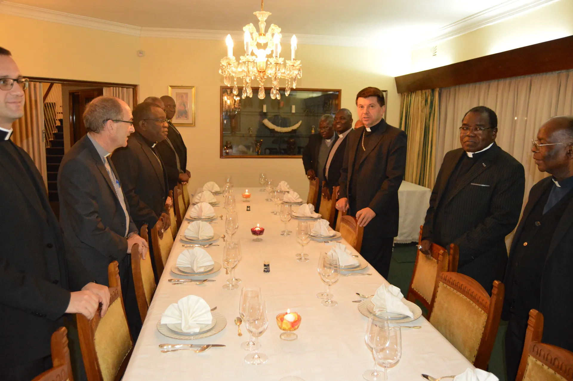Archbishop Marek Zaleski and Zimbabwe Catholic Bishops at dinner.JPG