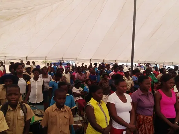 Crowds gather to witness the commission of the Eco-School in at St. Mary's Primary in Hwange.