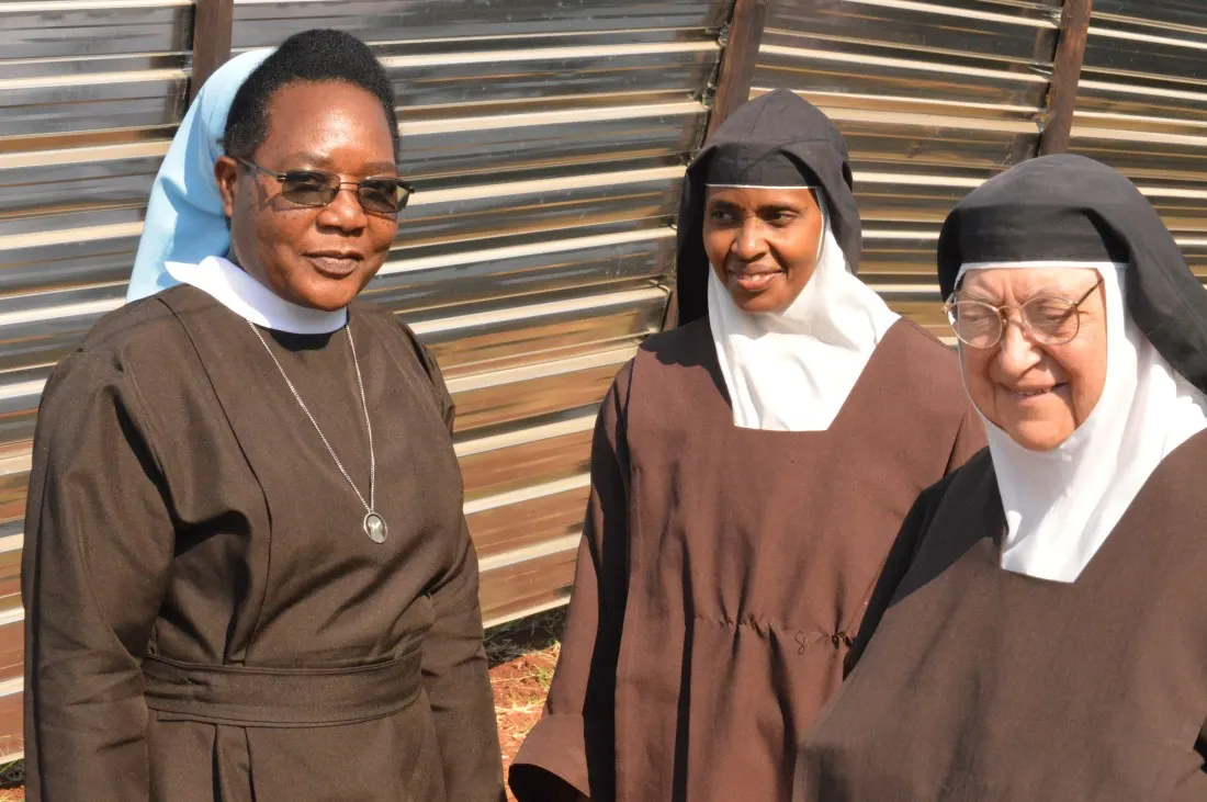 Mother Prioress of the Carmelite Nuns, Sr. Margaret Vargas, pose for a picture with Sr. Justin Nduku and the Social Communications Coordinator for Mutare Diocese, Sr. Marceline Mudambo (