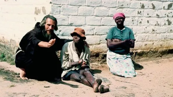 John Bradburne with some of the lepers at Mutemwa Leprosy Settlement before he was murdered